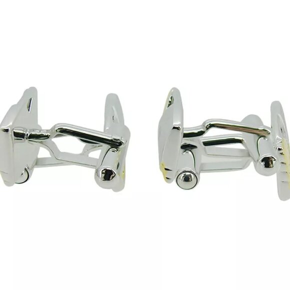 Mario Valentino Cufflink 2 Item Set Silver & Gold Bracket Authentic Used - Picture 2 of 10